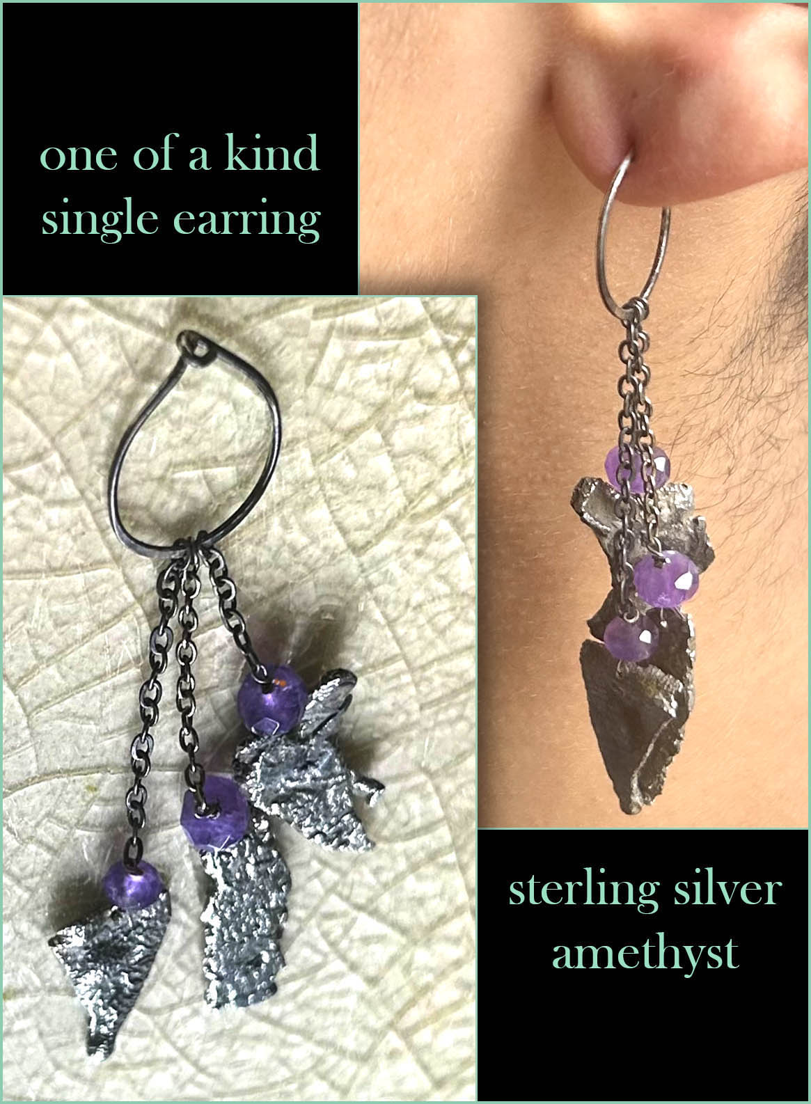 handmade Amethyst mens earring. boho earring. bohemian earring 