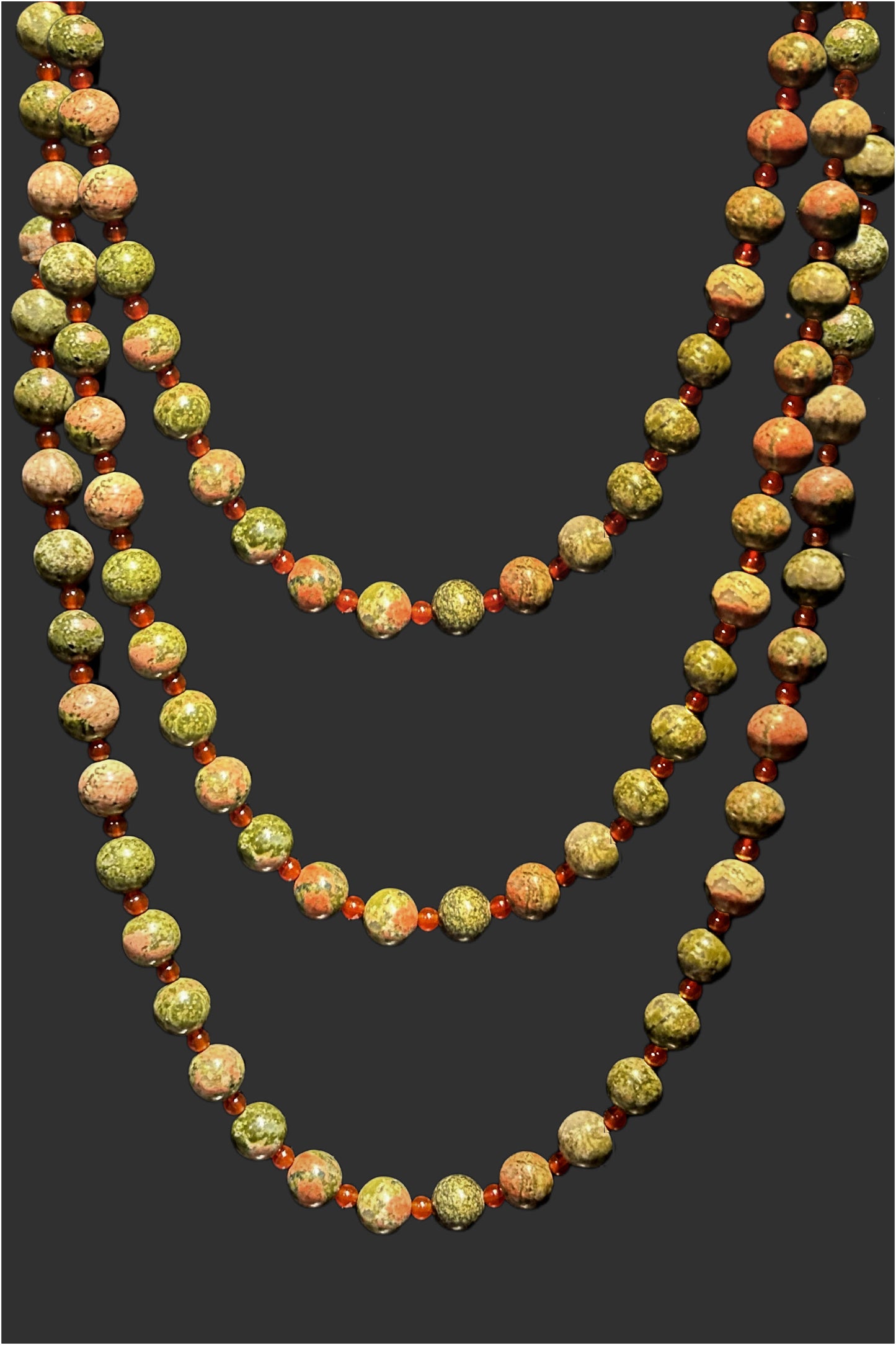 Unakite & Carnelian Gemstone Beads with a Sterling Silver Clasp Necklace