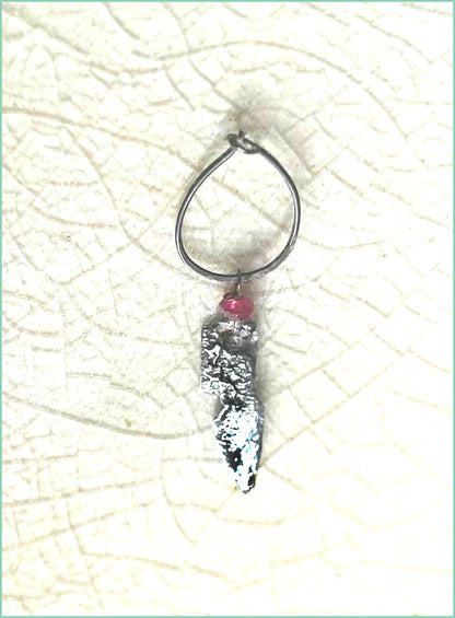 One of a Kind Controlled Chaos Single Earring 925 Sterling Silver with ruby.