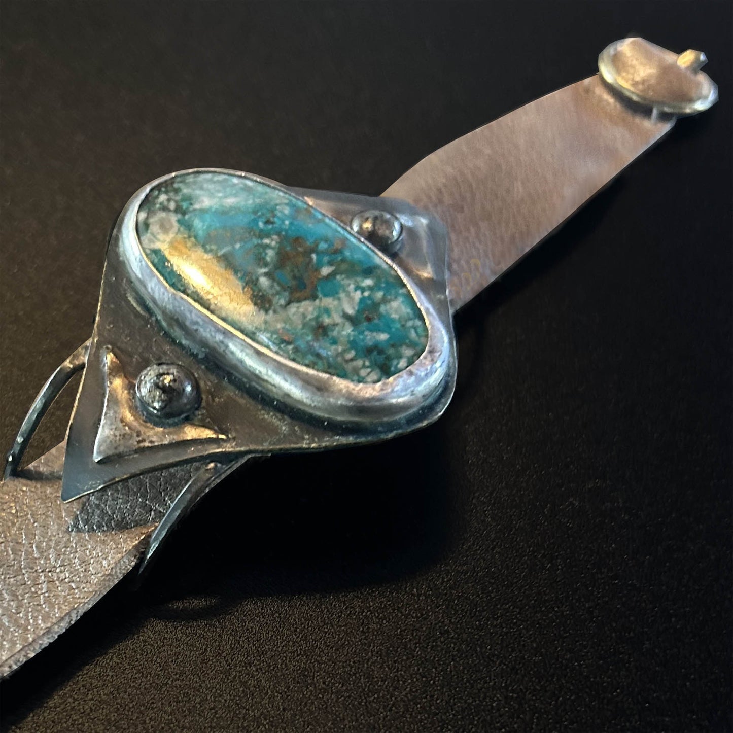 Wristwatch-Style Cuff. Leather with Turquoise Stone, Silver & Mixed Metal. One of a Kind