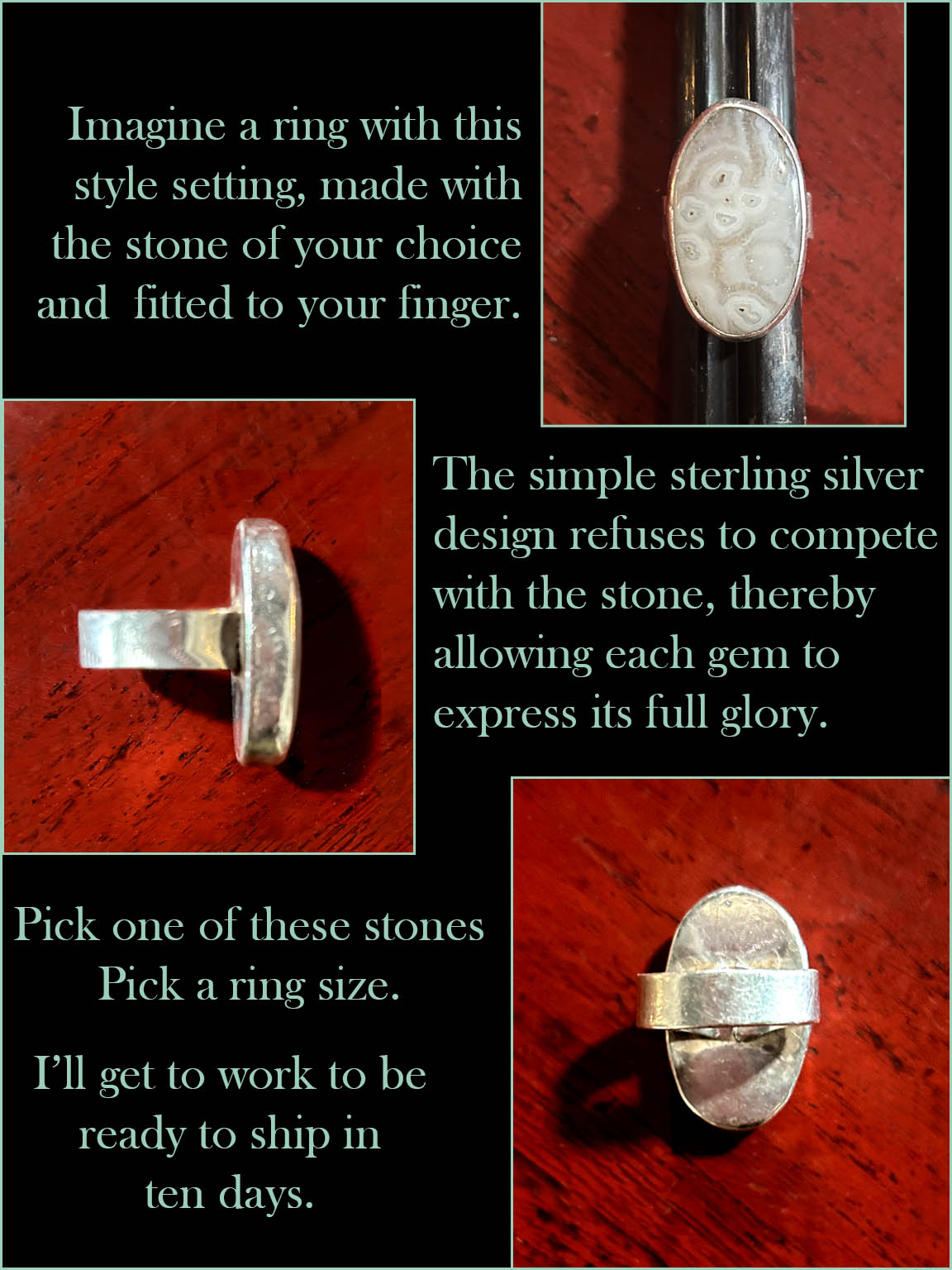 Cloud Agate Custom Ring #1SSK - Stormy Skies 925 Sterling Silver & Cloud Agate