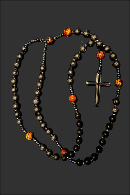 Goth Crucifix. Handmade necklace. Hiphop pendant. Bohemian pendant. Hematite lava tigers eye  beaded necklace.