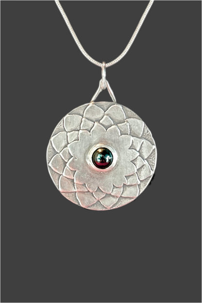 Silver bronze mandala amulet with hematite. Boho jewelry. mystical jewelry. Power necklace. 