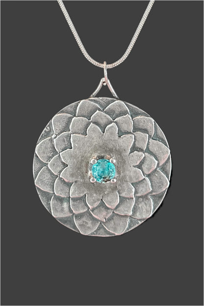 Sterling silver mandala Power pendant Aquamarine. Handmade bohemian necklace. Hiphop necklace. Gothic necklace. 