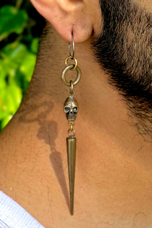 Bronze Skull & Dagger Shoulder Duster-Single Amulet Earring