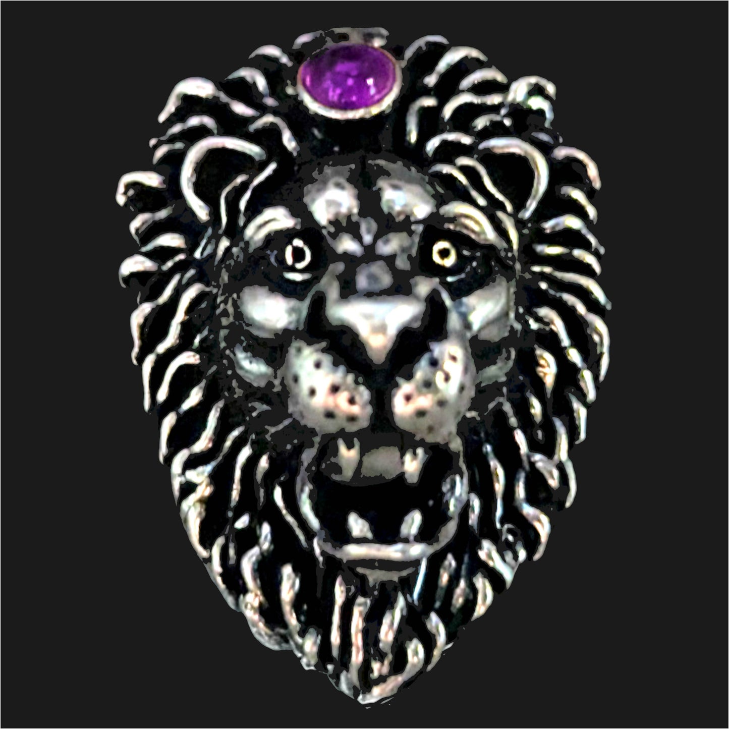 Lions Head Ring Silver with Garnet or Amethyst gemstone