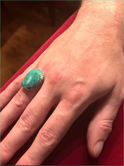 Boho one of a kind handmade ring. Azurite turquoise ring. 