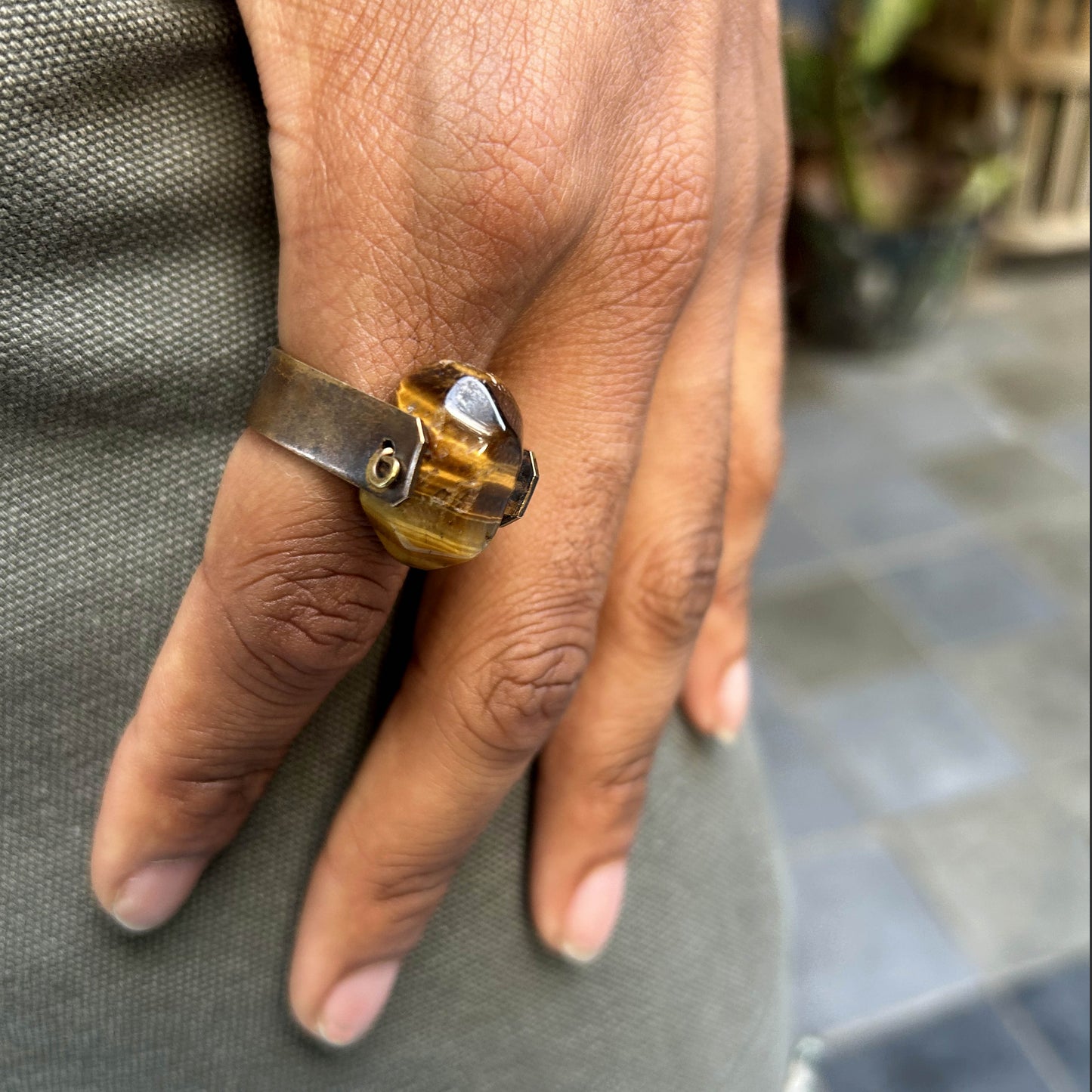 Tigers Eye Horseshoe Ring  - Sterling Silver or Brass