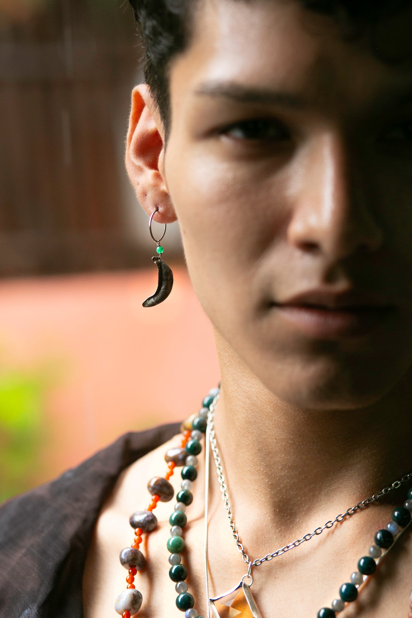 One of a Kind Controlled Chaos Single Earring 925 Sterling Silver & Emerald