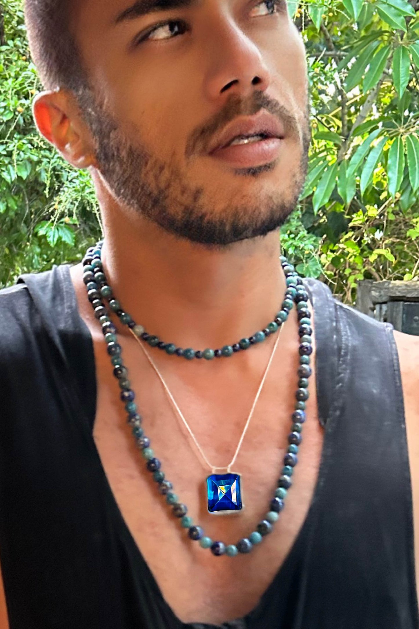 Mens handmade necklace. Lapis lazuli turquoise gemstone beads. Sapphire amulet. Handmade necklace. Lapis lazuli and turquoise gemstone beaded necklace. gothic hip-hop. bohemian