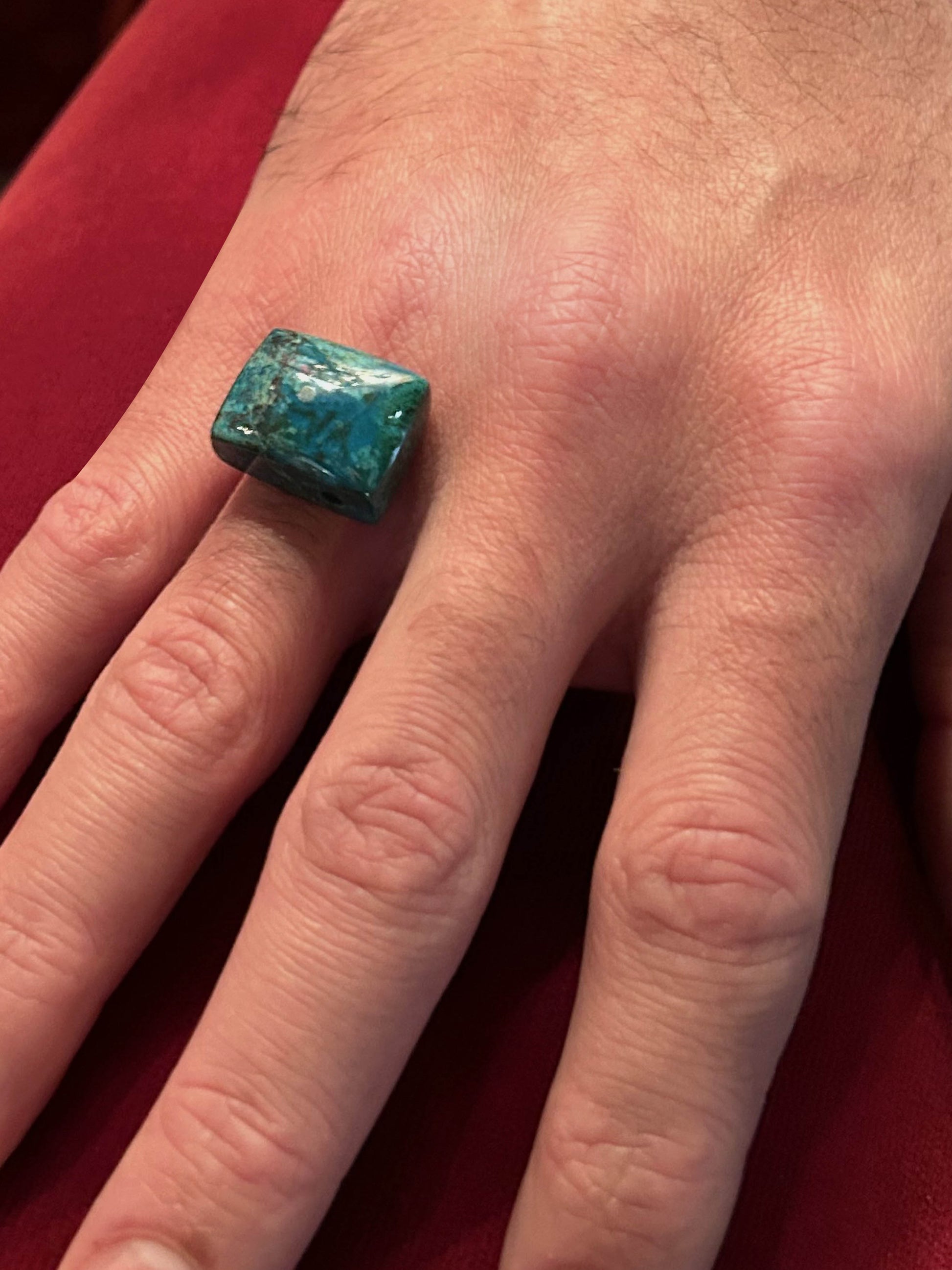 Azurite ring. Turquoise gemstone ring. Bohemian handmade ring.