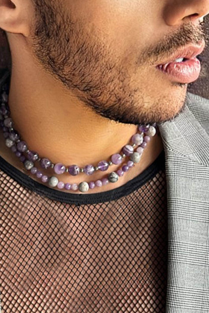 Sexy necklace. Amethyst necklace. handmade. Handmade amethyst beaded necklace. Men's necklace. Goth necklace. Boho necklace. hip-hop necklace.