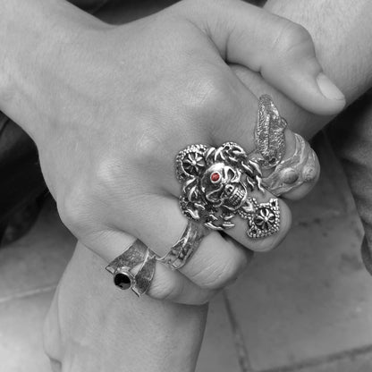 Skull ring with ruby. Bikers ring. rock & roll ring. hip hop ring. boho ring. gothic ring