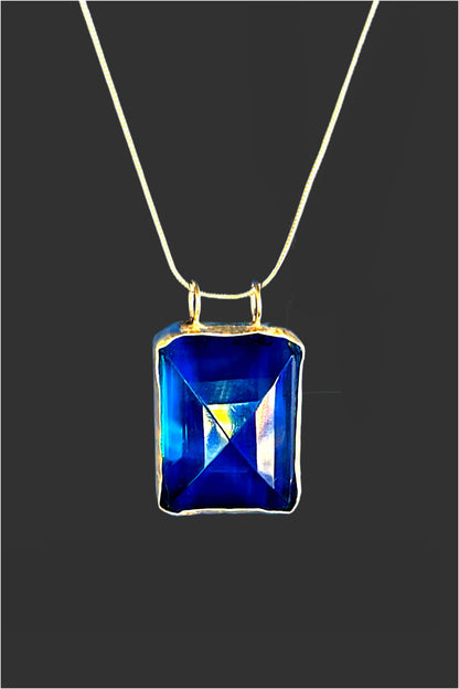 Sapphire square pendant.  Handmade necklace. Goth necklace. Hip hop pendant. Bohemian pendant. Bling Bling mens necklace. 