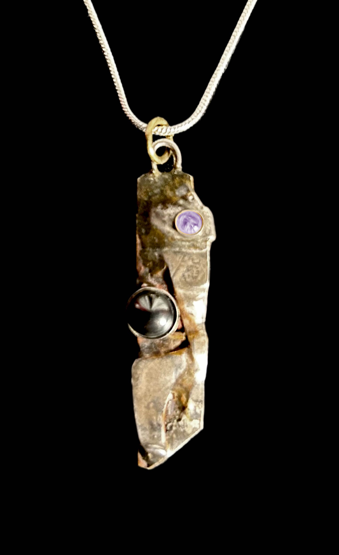 Controlled Chaos Pendant  925 Sterling Silver and Mixed Metal Amethyst and Hematite