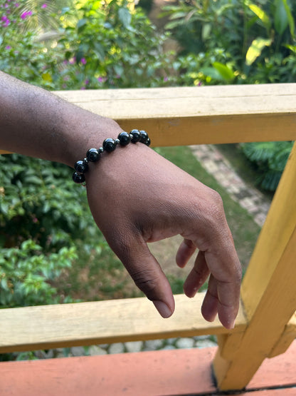 Black Agate Gemstone Beaded Bracelet.