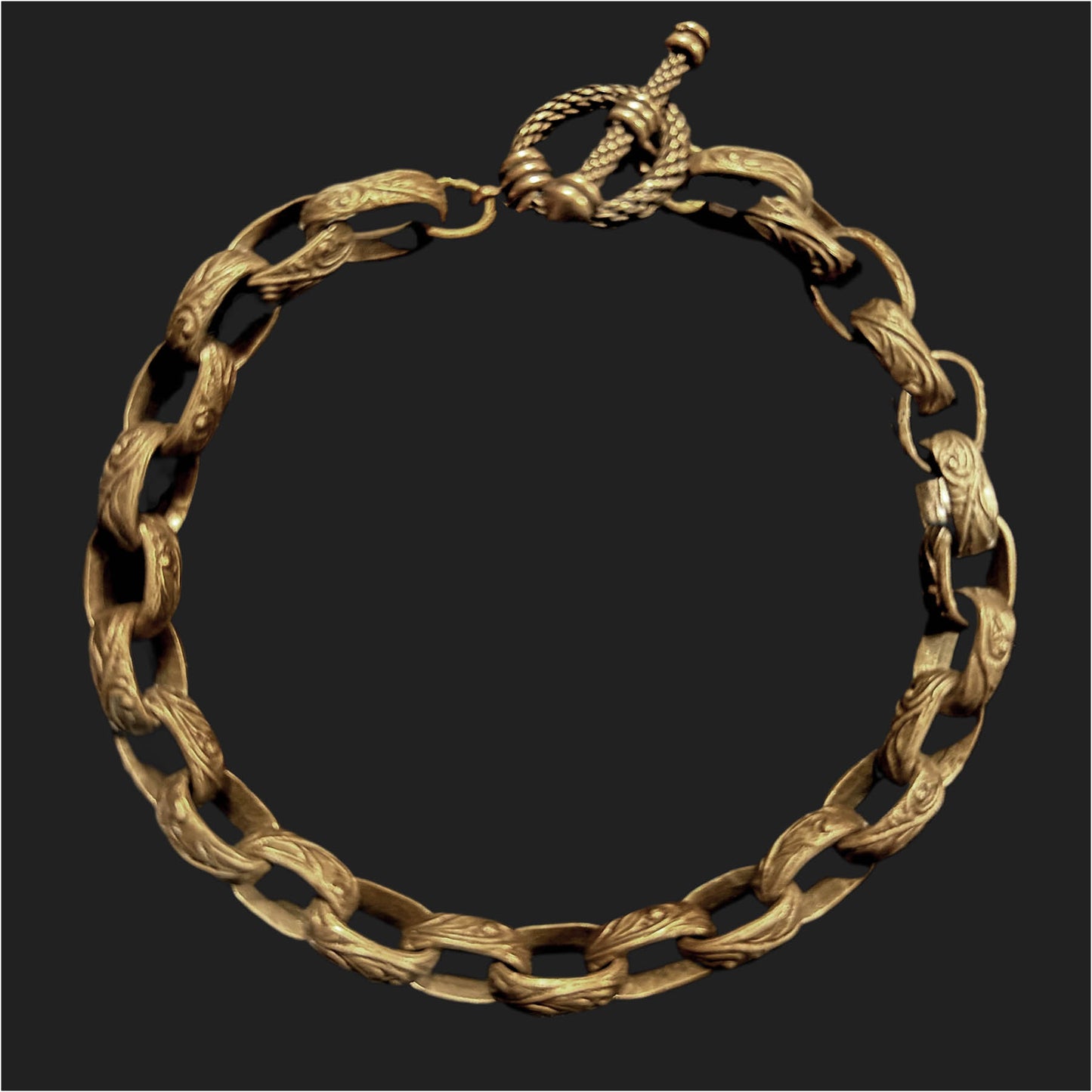 Bronze Chain Bracelet Embossed Big Oval Links