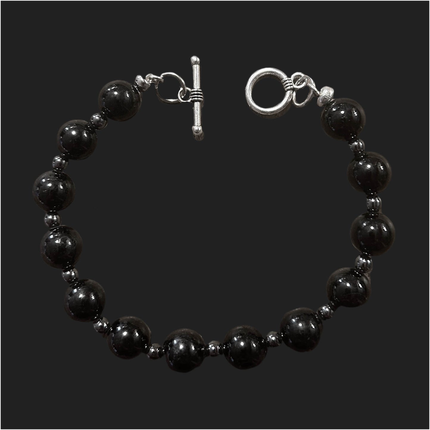 Black Agate Gemstone Beaded Bracelet.