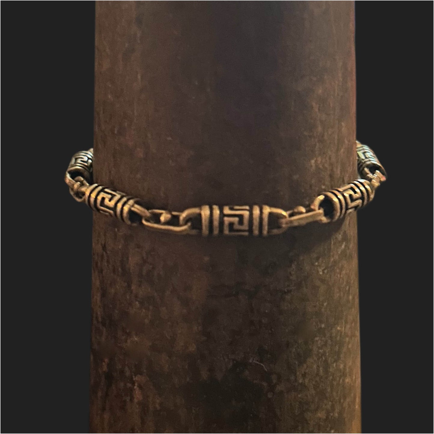 Bronze Chain Bracelet Greek Key Design