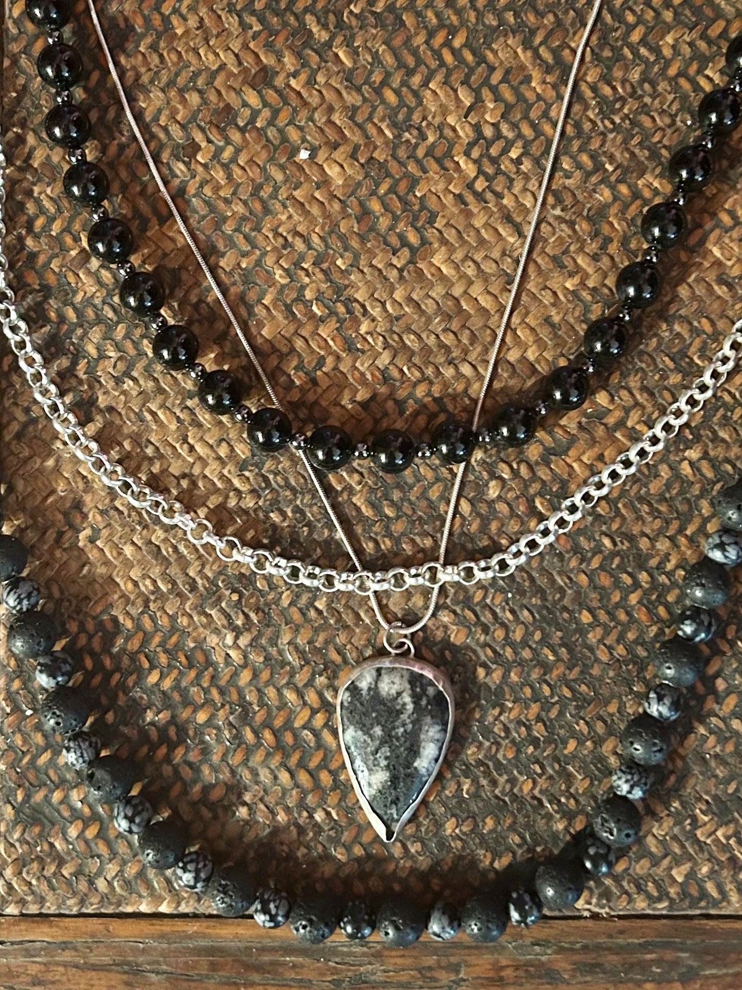 One of a Kind Sultan's Treasure. Teardrop  Dalmatian Jasper Pendant. Sterling Silver