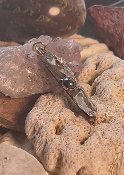 Controlled Chaos Pendant  925 Sterling Silver and Mixed Metal Amethyst and Hematite